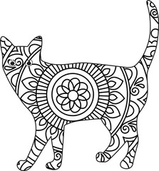 mandala animal coloring Book page for Adults designs with cat mandala coloring page for kids and adults
