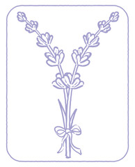 ラベンダーの花のスケッチ風、デザイン文字。「Y」。ベクター素材。