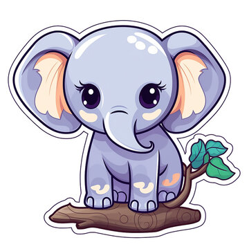 kawaii sticker, A cute Elephant stirring, designed with colorful contours and isolated