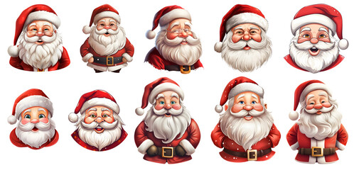 Clipart Sticker set of santa claus on isolated background, generated ai