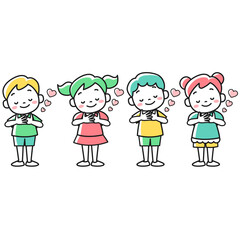 心温まる表情の男の子と女の子のイラストセット