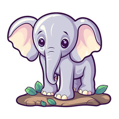 kawaii sticker, A cute Elephant stirring, designed with colorful contours and isolated