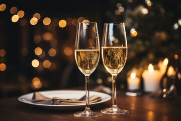 Champagne glass on table. Generate with Ai.