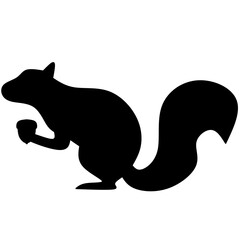 Squirrel eats acorn silhouette icon vector illustration. Simple squirrel icon for fall season design. Autumn graphic resource for icon, sign, symbol or decoration. Silhouette of squirrel and acorn