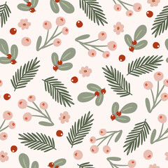 Warm Christmas seamless pattern, floral winter holidays elegant digital paper repeating background for fabric, wallpaper, wrapping paper and surface designic, wallpaper, wrapping paper