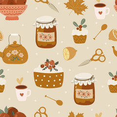 Autumn and thanksgiving seamless pattern, digital paper repeating background for fabric, wallpaper, wrapping paper and surface design