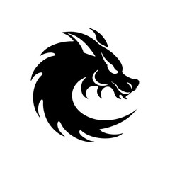 ﻿A dragon logo that is simple and stylish, with mainly black and white colors. Vector Illustration.