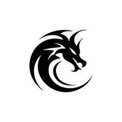 ﻿A logo with a dragon design that looks clean and fashionable, using mostly black and white colors. Vector Illustration.