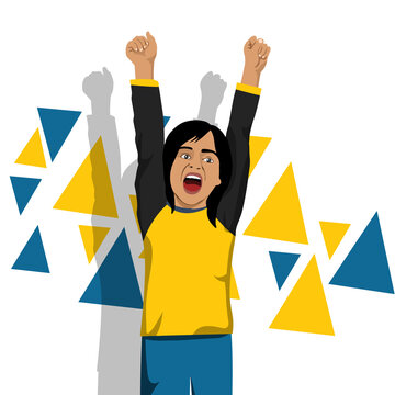 Excited Girl shouts and celebrates vector illustration