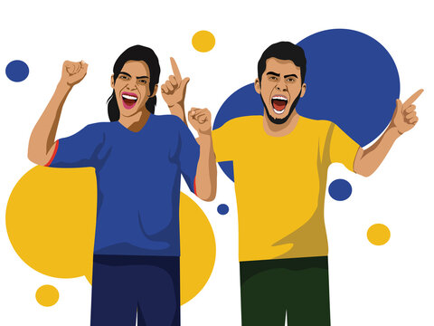 Man and Woman Cheering vector illustration