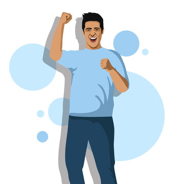 Excited man celebrating vector illustration