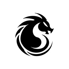 ﻿A logo with a dragon design that looks neat and stylish, with mostly black and white colors. Vector Illustration.