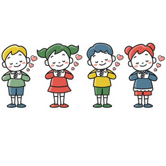 心温まる表情の男の子と女の子のイラストセット