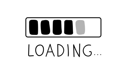 Loading sign. load indicator. Loading bar doodle icon. System software update and upgrade concept. Hand drawn doodle lettering vector illustration