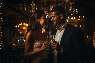 Couple dating with champagne moment celebration of love, Generate with Ai.