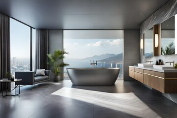 Sleek grey marble bathroom with LED lighting