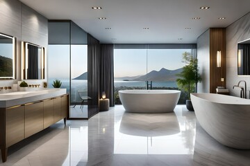 Sleek grey marble bathroom with LED lighting