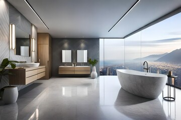 Sleek grey marble bathroom with LED lighting