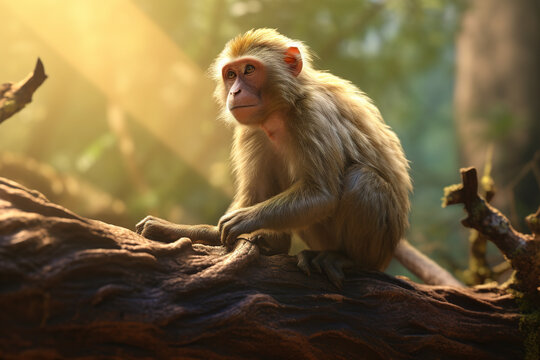 Image of a monkey in the forest, Wildlife Animals., Generative AI, Illustration.