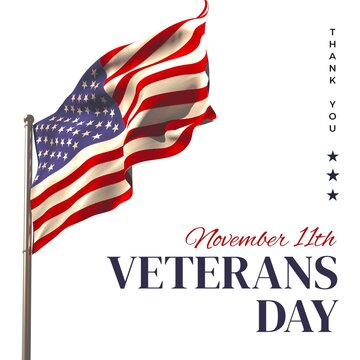 Composite of veterans day text over flag of usa on white background