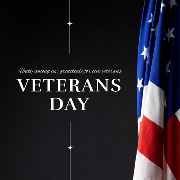 Naklejki Composite of veterans day text over flag of usa on blue background