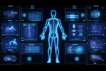 Digital x ray image of human body against blue background with vignette