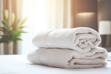 Fototapeta na wymiar white towels on bed in hotel room