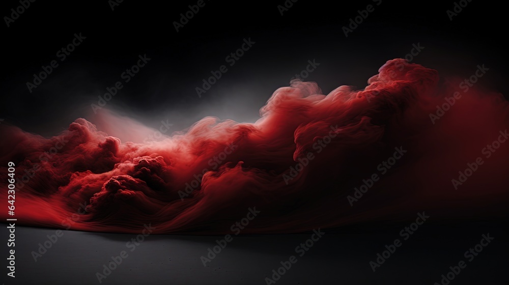 Poster a red cloud of smoke on a black background, creating a stark contrast between the two colors the smo