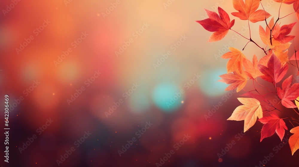 Poster a branch of a tree with red and yellow leaves on it. generative ai