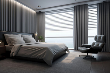 3d rendering luxury and modern bedroom suite in hotel with big window