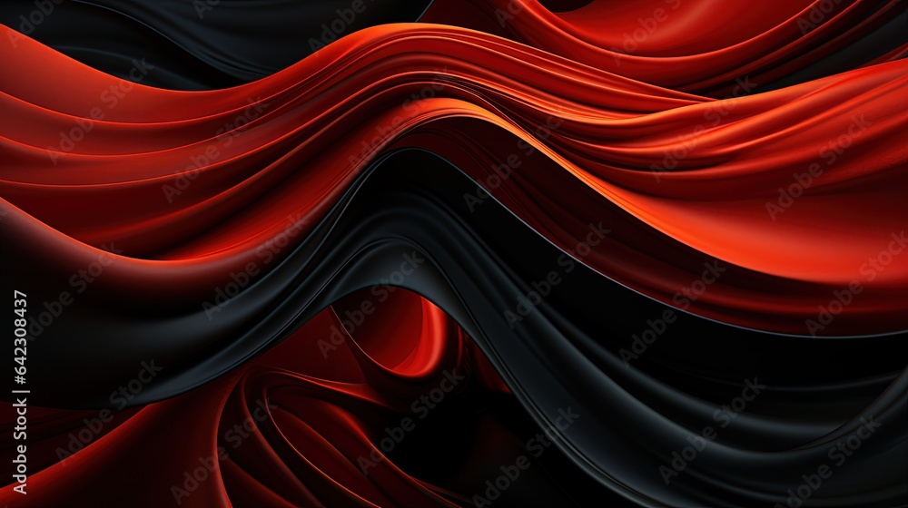 Poster an abstract red and black background with wavy lines and curves. generative ai