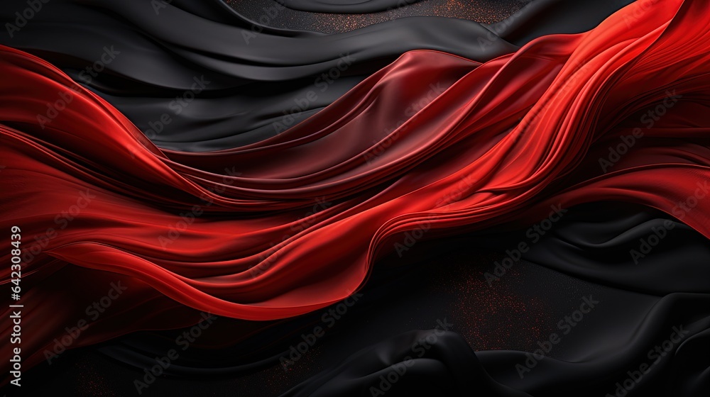 Poster a black and red background with a swirl of fabric on it. generative ai