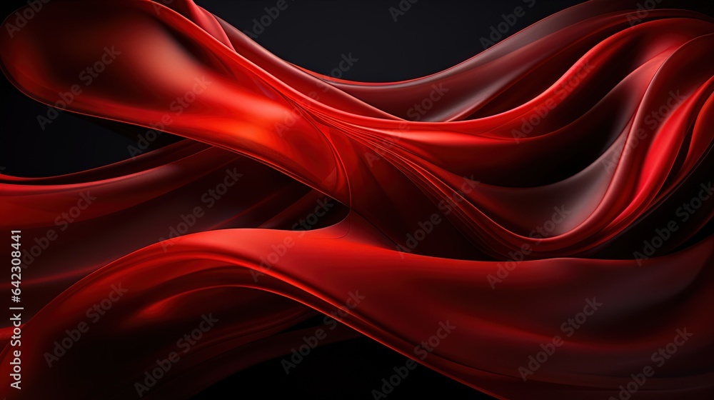 Poster a red flowing fabric on a black background with room for text. generative ai