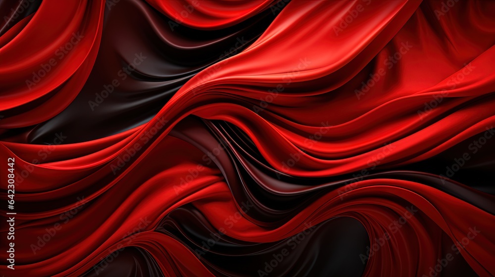 Poster a red and black background with a wavy design on it. generative ai