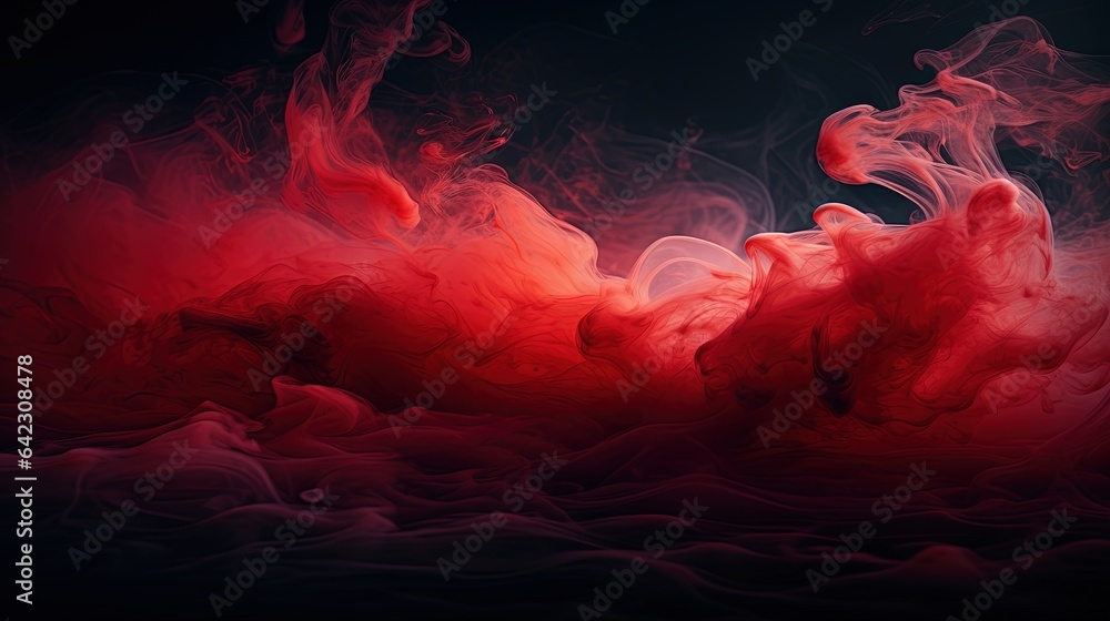Poster a red substance is floating in the air on a black background. generative ai