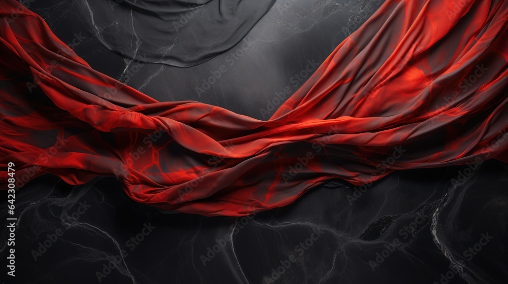 Poster a black and red background with a large red cloth draped over it. generative ai