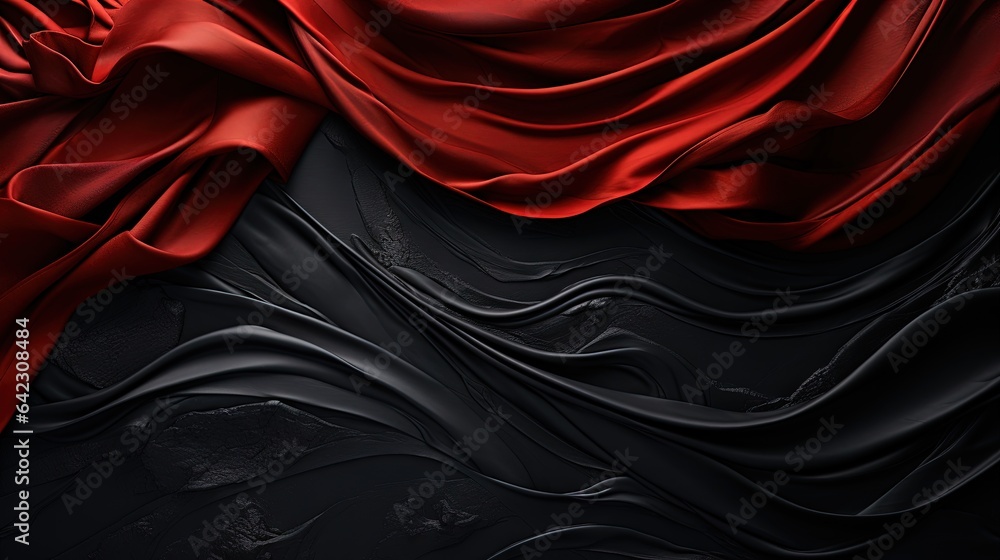 Poster a black and red background with a wavy design on it. generative ai