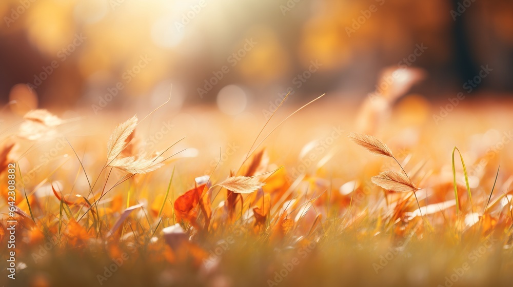 Poster a field of grass with some yellow and red flowers in the foreground. generative ai