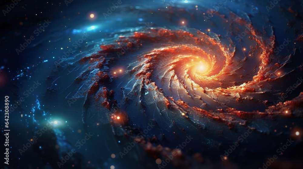 Poster a very large spiral shaped object in the middle of a space. generative ai