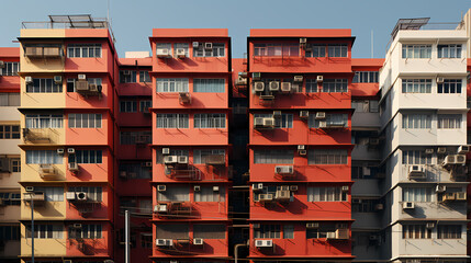 the blocks of flats in city with air conditioners on their side, great advertisement, cover, magazine shot 
