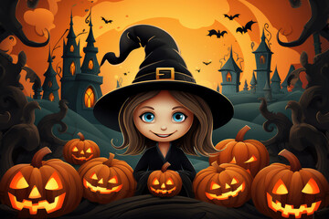 illustration design halloween background with spooky pumpkins