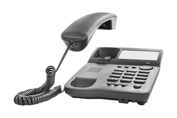 Phone ringing. Office telephone with the receiver up. Isolated on transparent png
