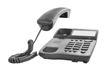 Phone ringing. Office telephone with the receiver up. Isolated on transparent png