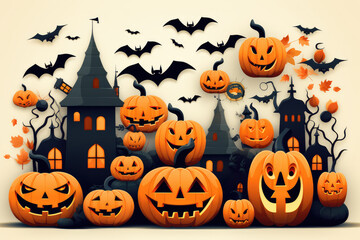 illustration design halloween background with spooky pumpkins