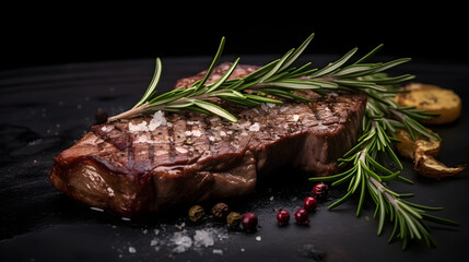 illustration of close up steak with rosemary