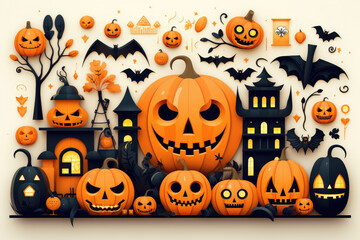 illustration design halloween background with spooky pumpkins