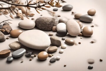 Fototapeta na wymiar zen stones and leaves generated by AI technology
