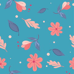 Fototapeta na wymiar Floral seamless pattern, leaves and blossom vector