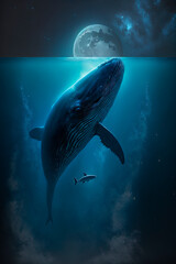 A whale that is floating in the space ocean. Generative AI
