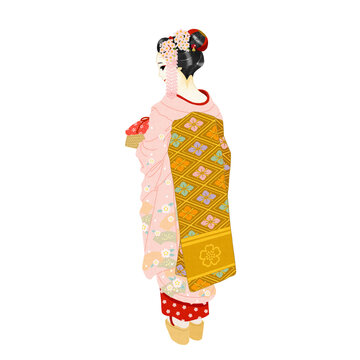 割れしのぶに桜の花かんざしの舞妓さん・PNG